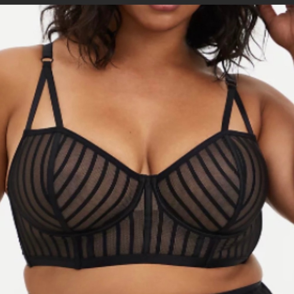 Torrid Black Striped Mesh Underwired Longline Bralette Size 3
